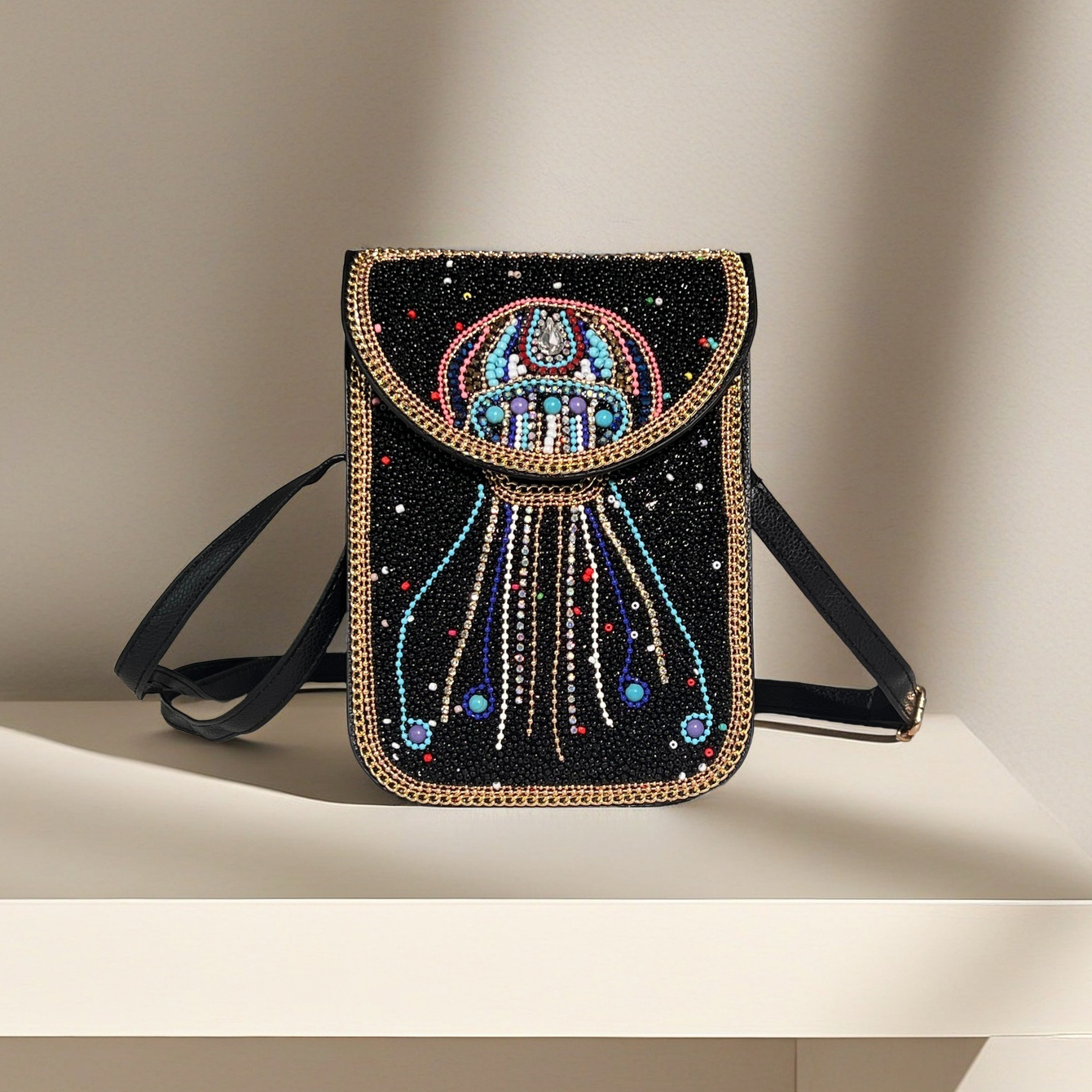 国潮度假必备！蓝色椰子树米珠手机包——轻巧能装，一包搞定手机/钥匙/口红/纸巾！海岛风串珠设计，立体感十足，出游逛街超百产品图