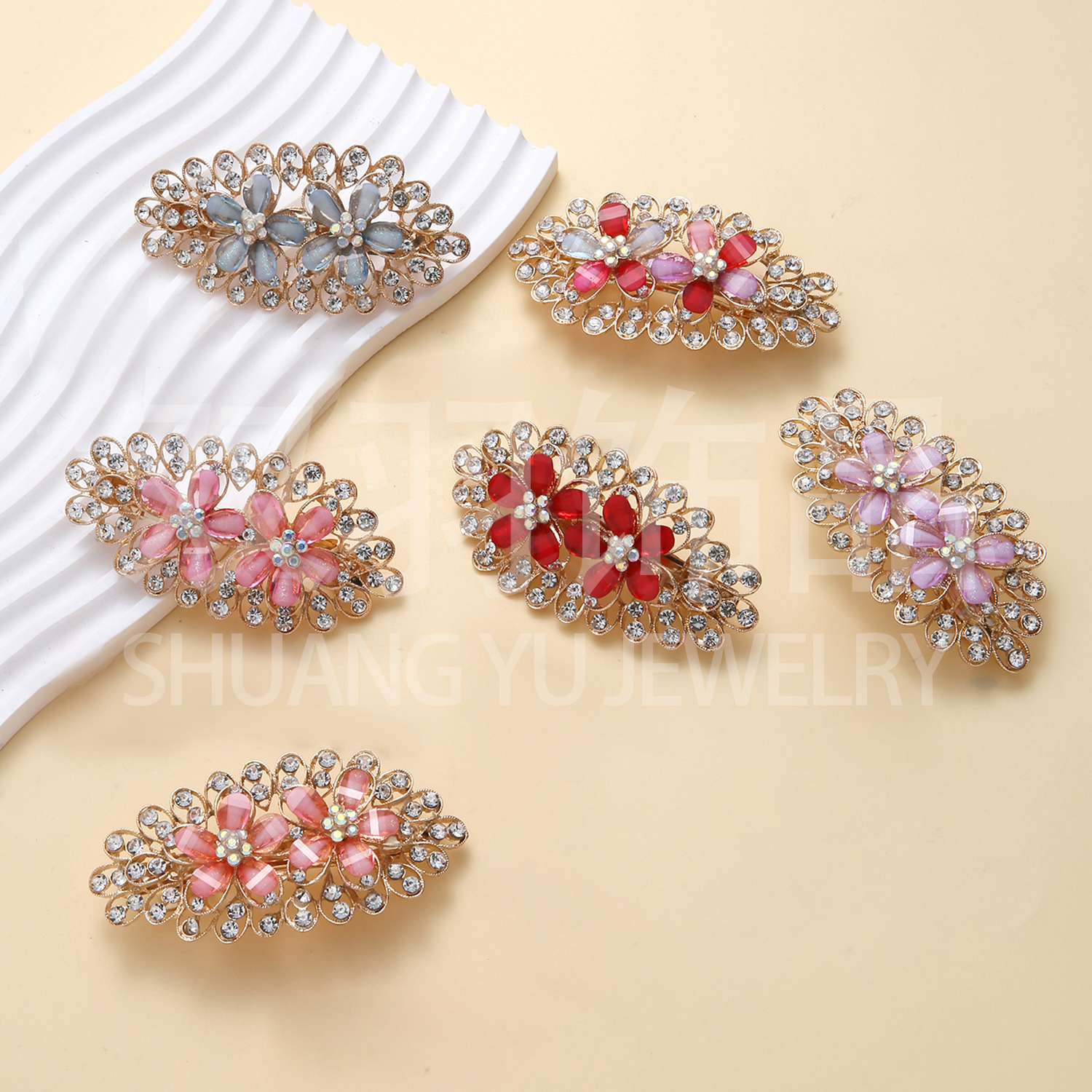 Crystal hair clips, hair curlers, large flowers, new hair accessories, European and American best-selling jewelry, hair clips, headwear, hair accessories, alloy hair clips, rhinestone hair clips, alloy hair accessories
