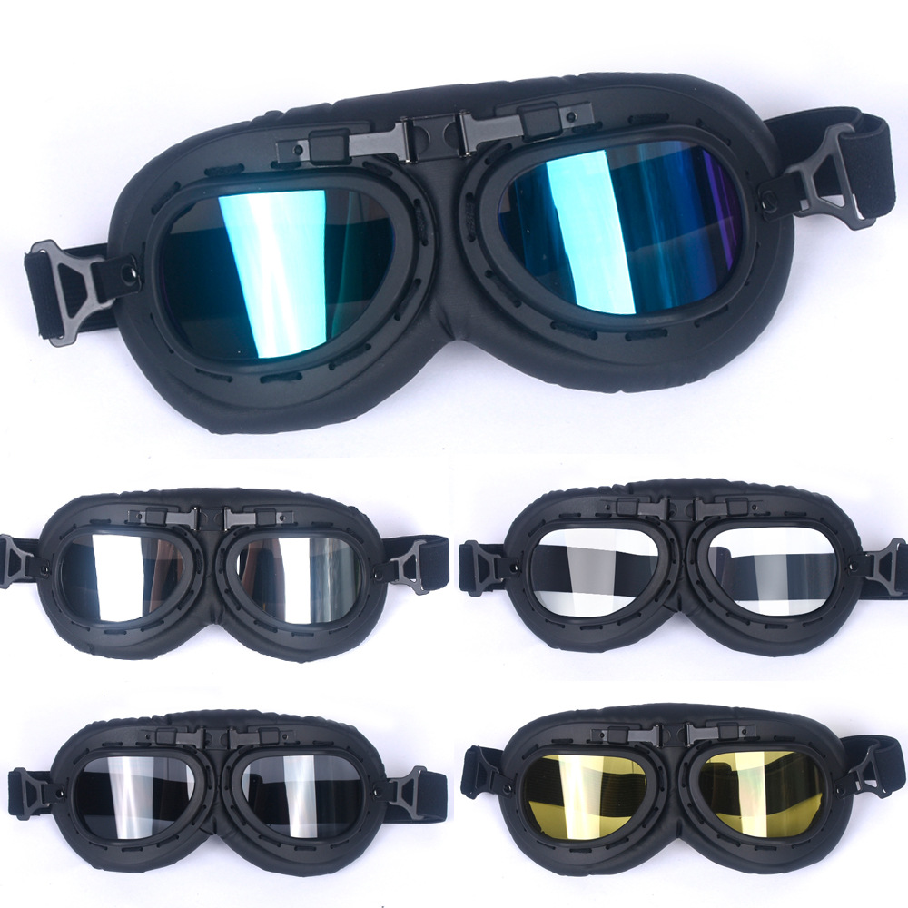 Motorcycle vintage riding goggles Mountaineering glasses windproof and waterproof black frame motocross pilot goggles full figure