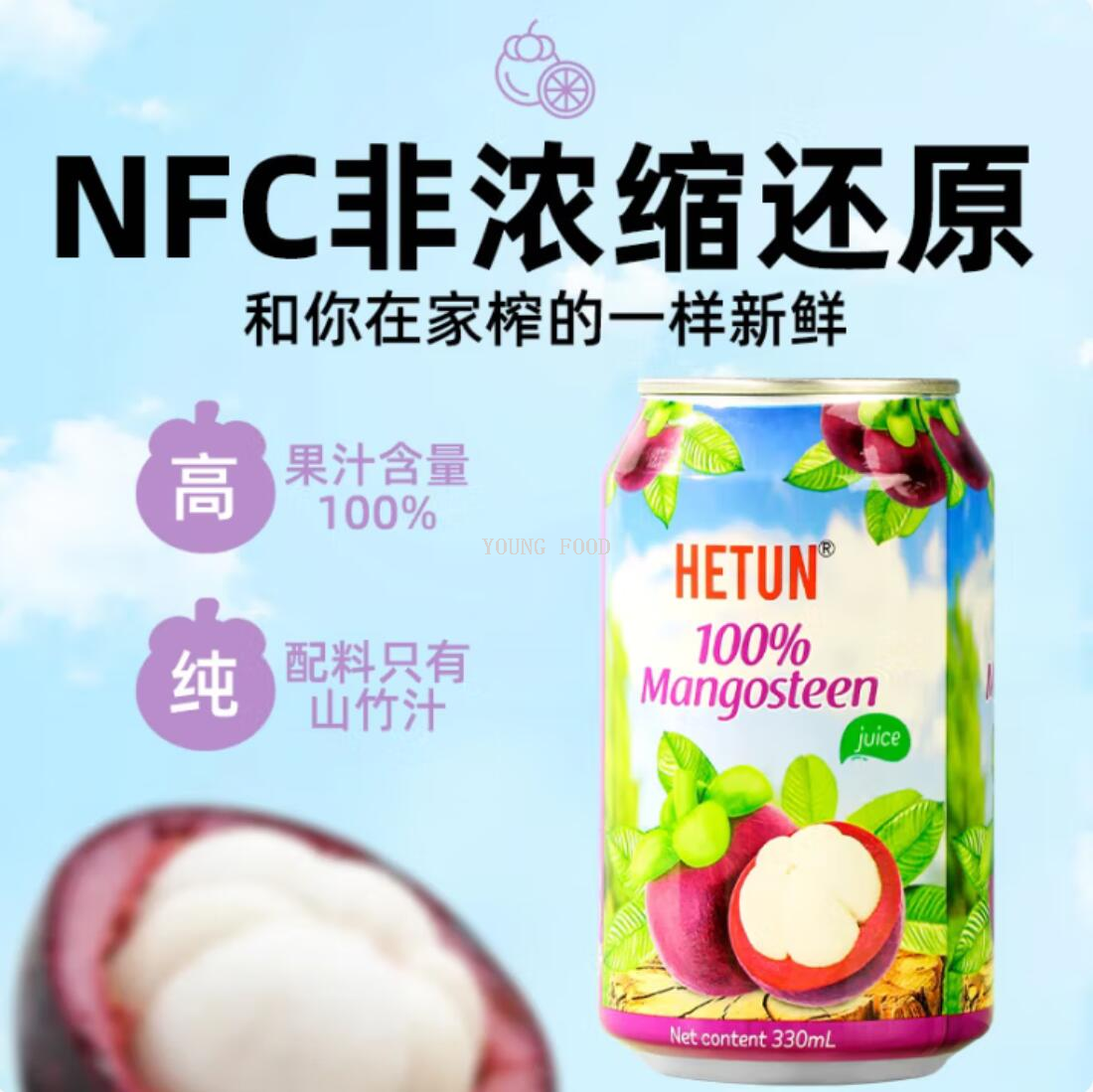 包邮！越南HETUN山竹汁330ml 洋什铺爱丽鲜NFC非浓缩还原纯果汁详情3