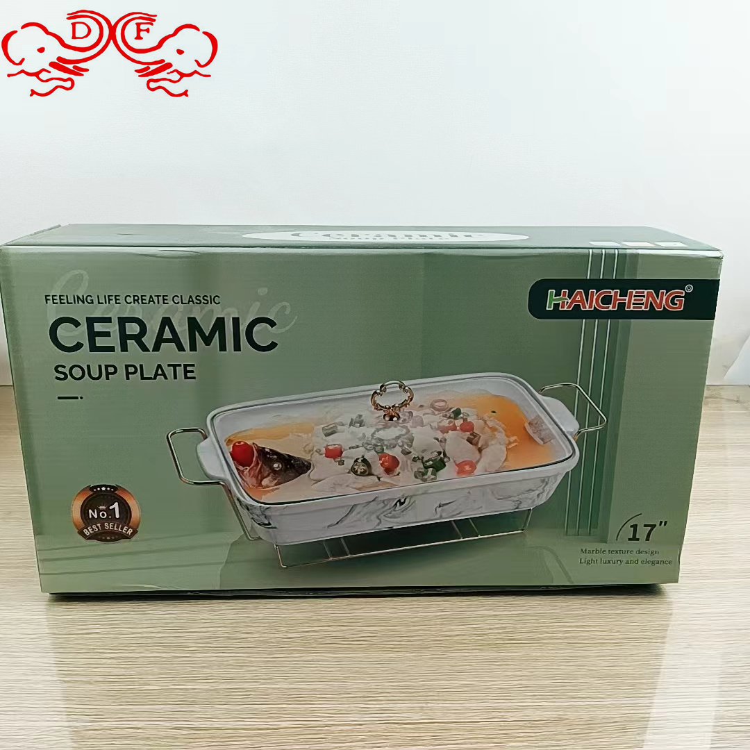 DF99003 Ceramic square heating dry soup pot, Zhuge steamed and Grilled fish plate, vegetable plate, open stove, household alcohol stove, DF TRADINGHOUSE Specification image