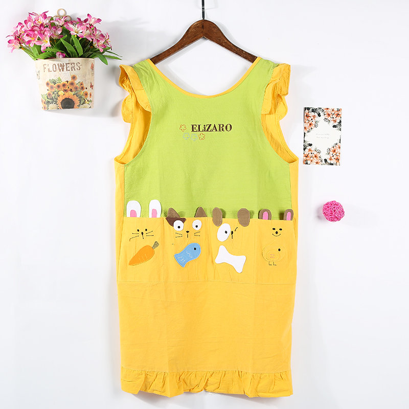 韩版时尚布艺可爱厨房卡通反穿背心成人全棉围裙无袖坎肩防污烘焙花艺画画工作服细节图