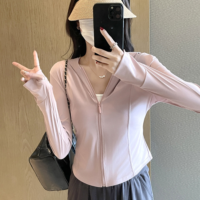 Cross-border sales of women's skinny-looking ice sunscreen clothing summer UV-proof breathable skin clothing thin sports sun-protective clothing details Picture