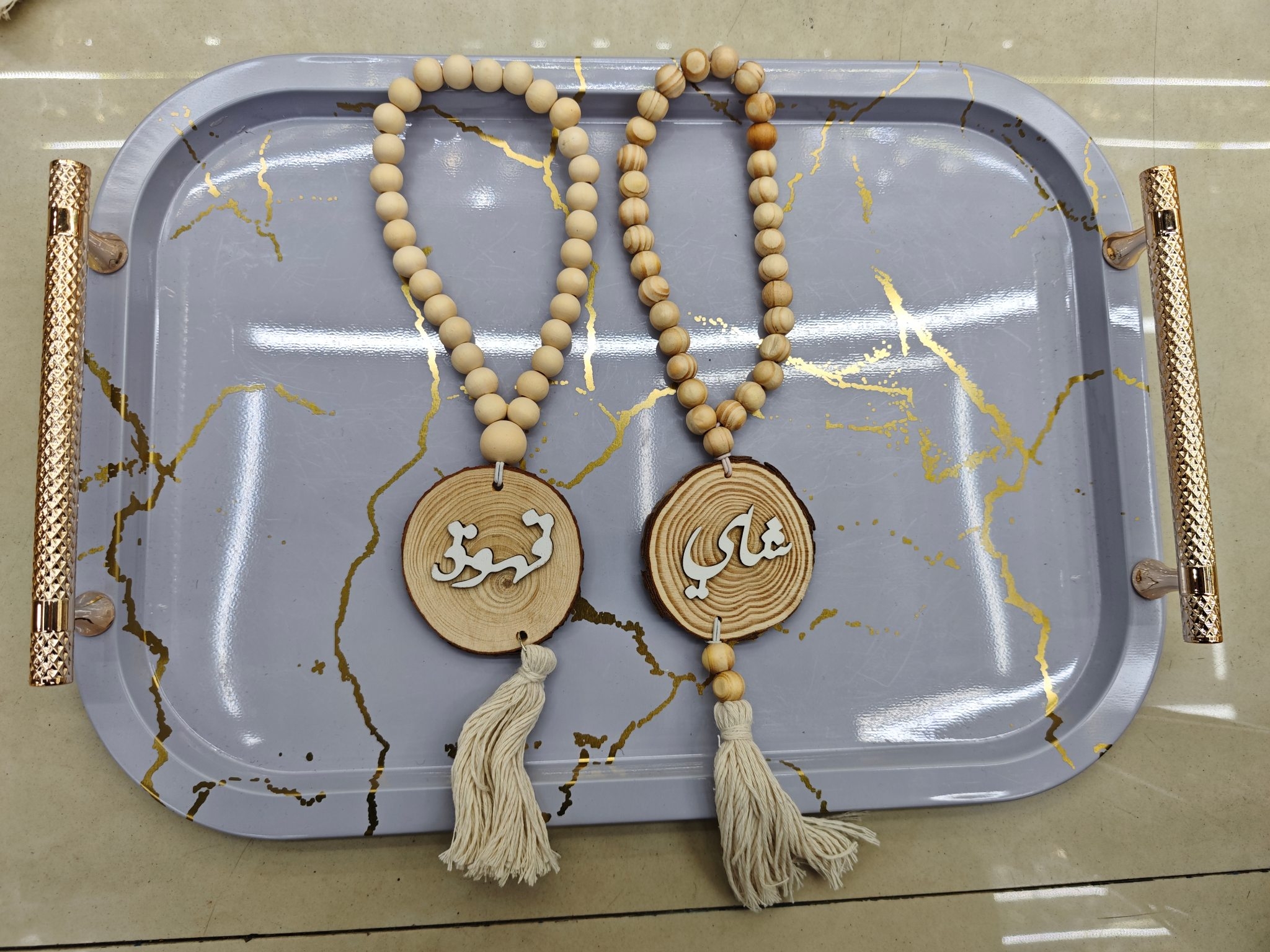 外贸中东风格保温壶项链木珠链流行定制阿文花色可批发详情1