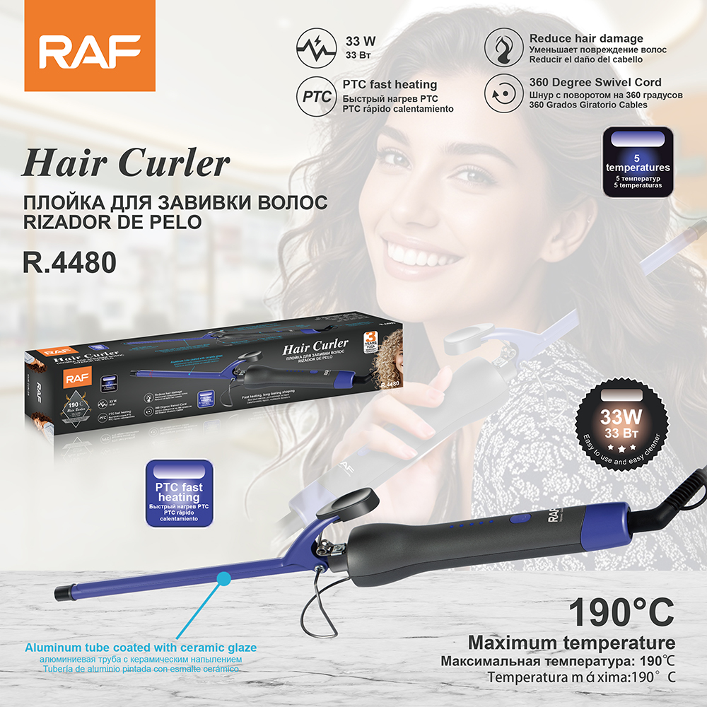 RAF new curling iron straightener ceramic splint dry and wet straight roll dual purpose large roll inside buckle bangs 360° rotation full figure