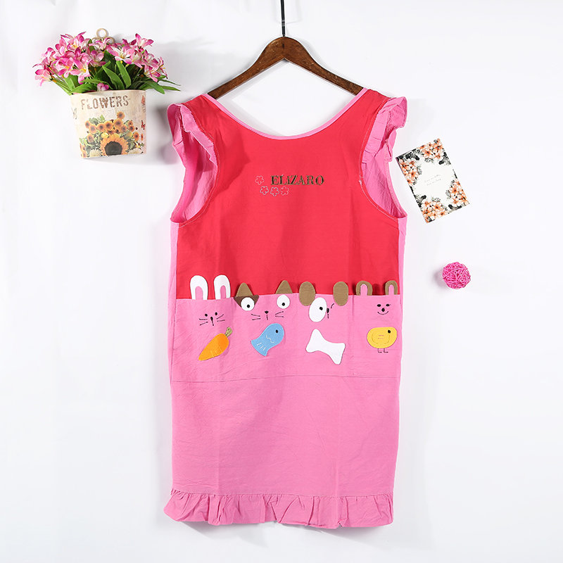 韩版时尚布艺可爱厨房卡通反穿背心成人全棉围裙无袖坎肩防污烘焙花艺画画工作服产品图