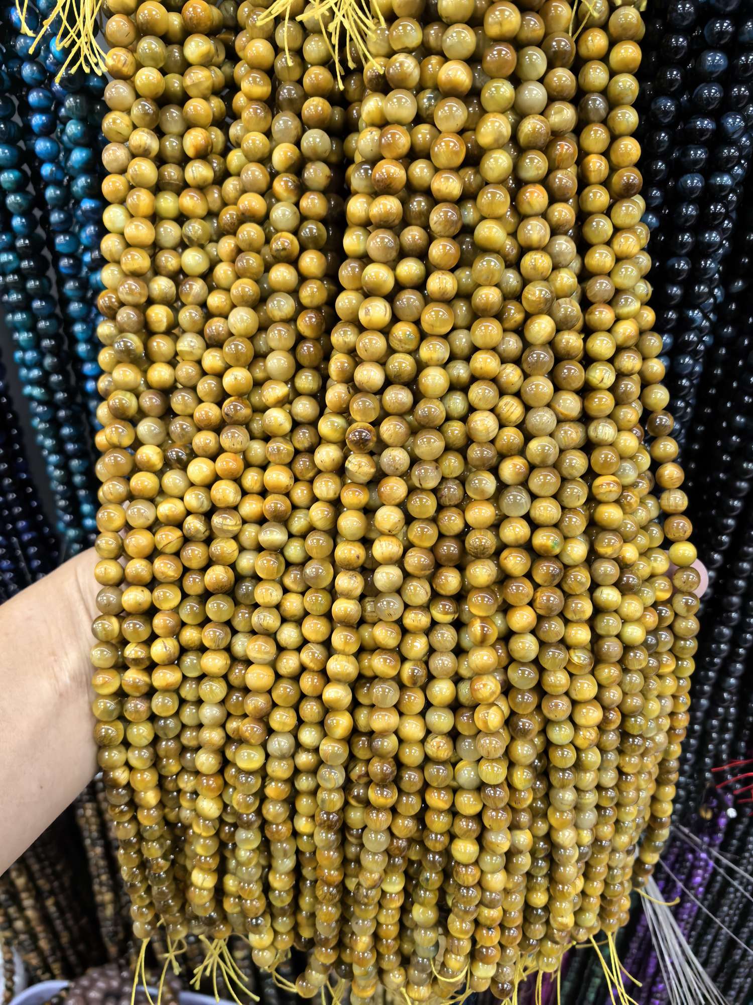 虎眼石圆珠6-10mm金虎眼石圆珠天然石圆珠DIY手链项链
