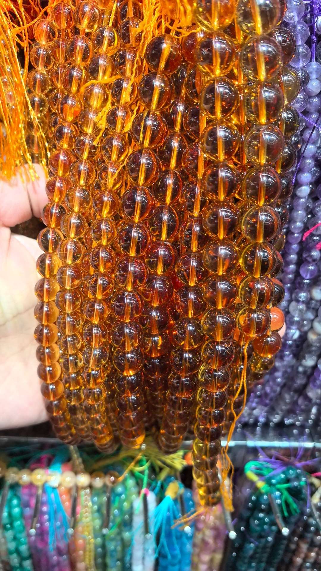 压电黄水晶圆珠 透体水晶 9-12mmDIY首饰饰品配件