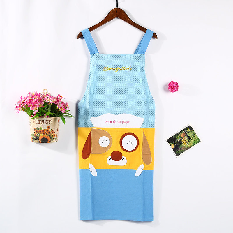 新款 爆款 厂家直销 韩版酵洗棉布方狗卡通立体绣围裙防污背带家居围裙