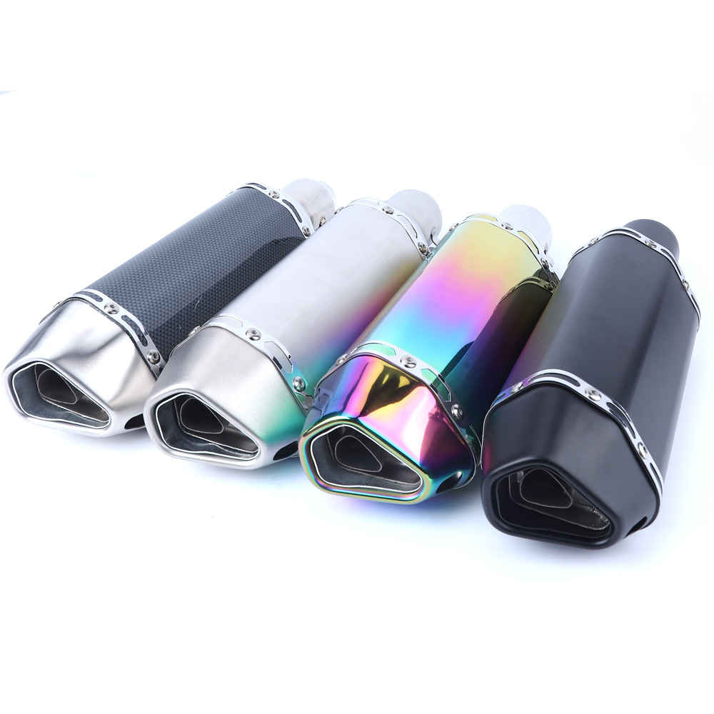 Motorcycle full imitation carbon fiber body tail small hexagonal large displacement general motorcycle high temperature exhaust pipe tail throat details Picture