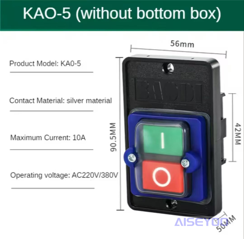 KAO-5H/5M防水型控制开关KA0-5M/H 220/380V10A台钻按钮KAO-10KH详情10