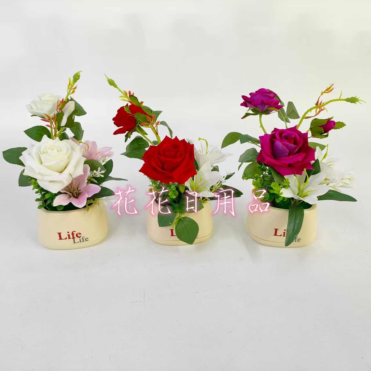 Artificial flower fake flower bonsai plastic basin rolled edge rose decoration pieces full figure