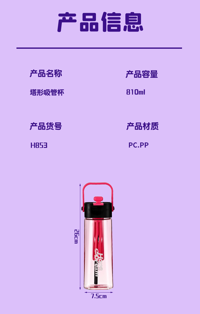 Z37-H853 New Creative water Cup, tower-shaped straw cup, portable handle cup, tea water isolation cup, outdoor water cup detail image 4