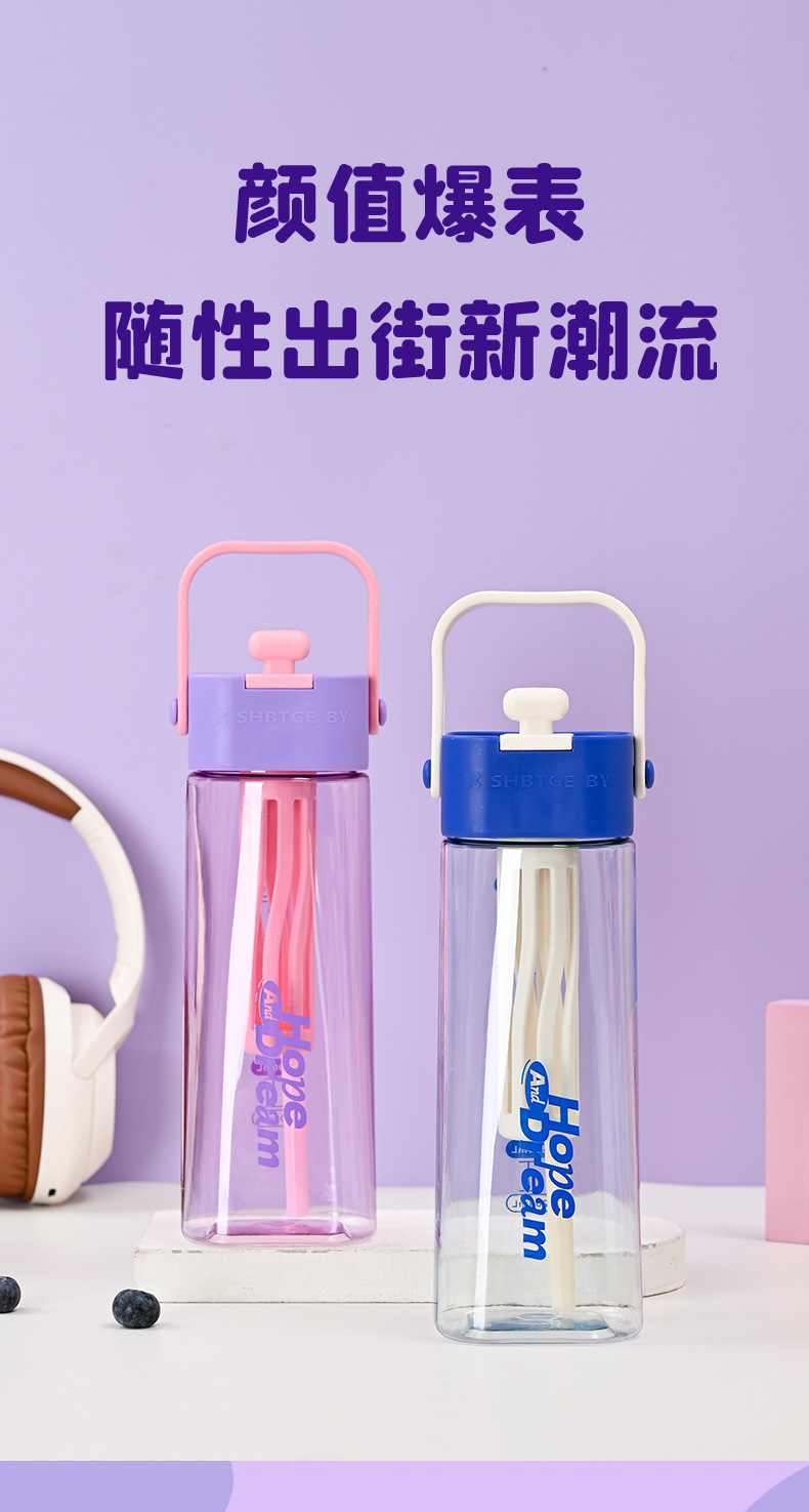 Z37-H853 New Creative water Cup, tower-shaped straw cup, portable handle cup, tea water isolation cup, outdoor water cup detail image 3