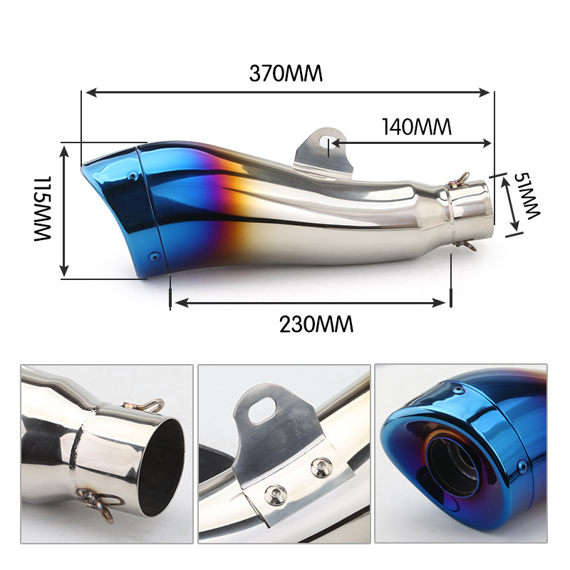 The stainless steel dolphin-shaped exhaust pipe for the rear end tailpipe of motorcycles is suitable for the exhaust pipes of most vehicle models Specification image