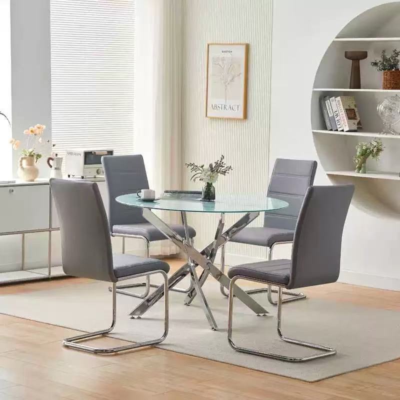 Tempered glass round table, coffee table, small apartment round table, simple Nordic dining table, negotiation table and chairs Application Scenario