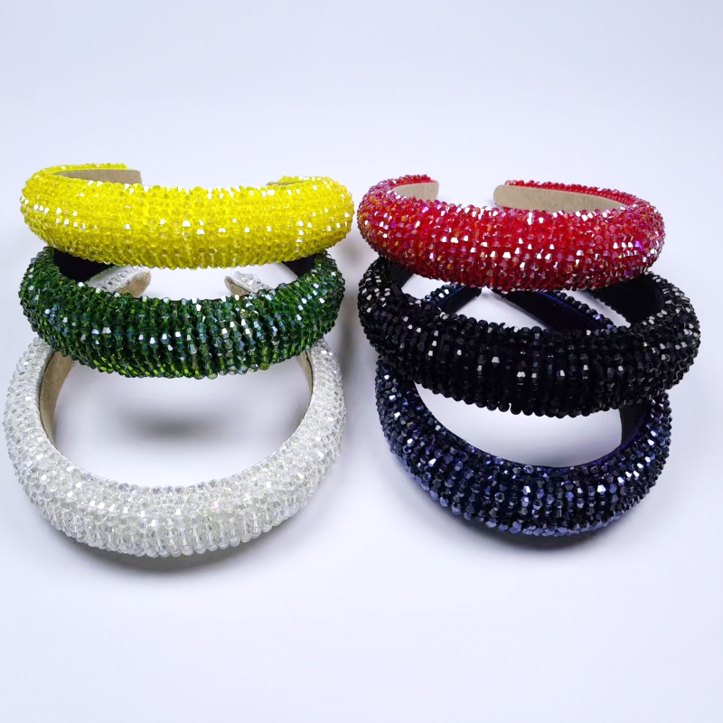 New European and American style bangs, high-end and fashionable headband, super shiny solid color crystal sponge headpiece, wide-edge Korean-style hair band details Picture