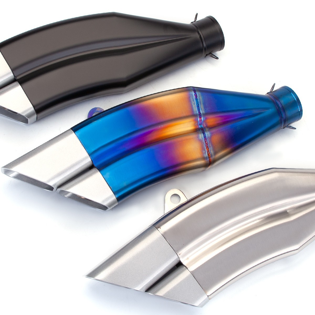 The universal K11 motorcycle exhaust pipe with double square outlets and 51mm universal tail end pipe is suitable for most models Specification drawing