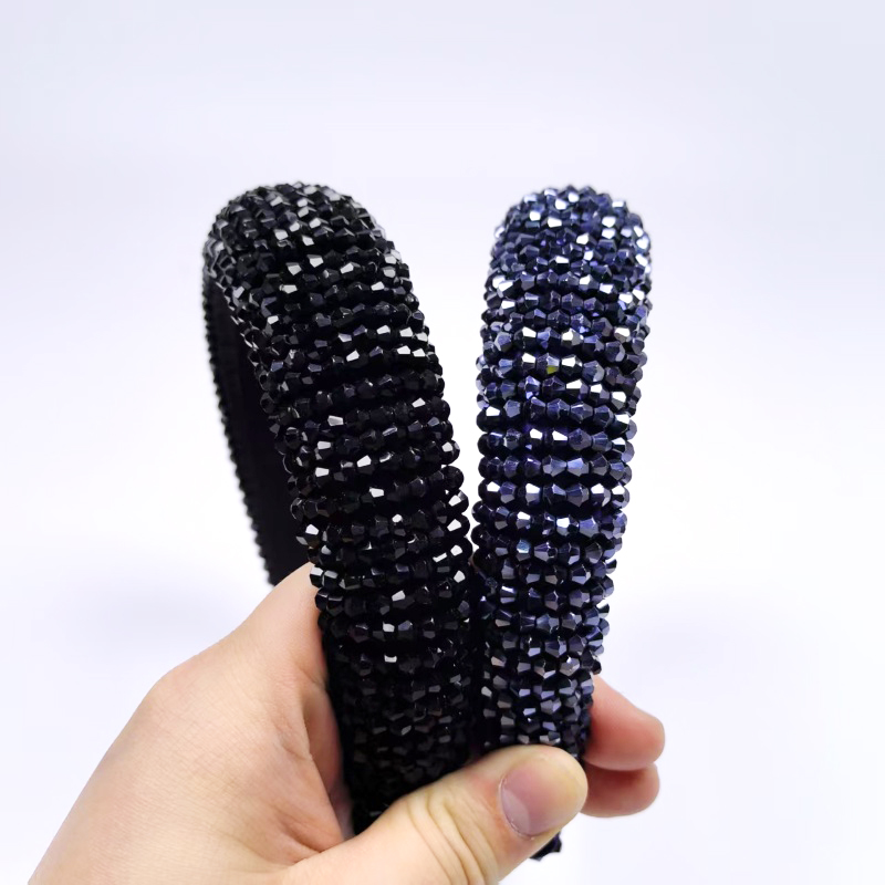New European and American style bangs, high-end and fashionable headband, super shiny solid color crystal sponge headpiece, wide-edge Korean-style hair band Specification image