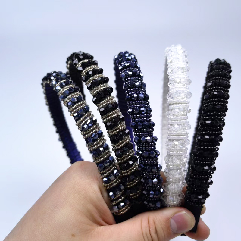 New fashionable Baroque crystal headband style, small sponge fine edge mini headband, Korean style beaded hair accessory for women Specification image