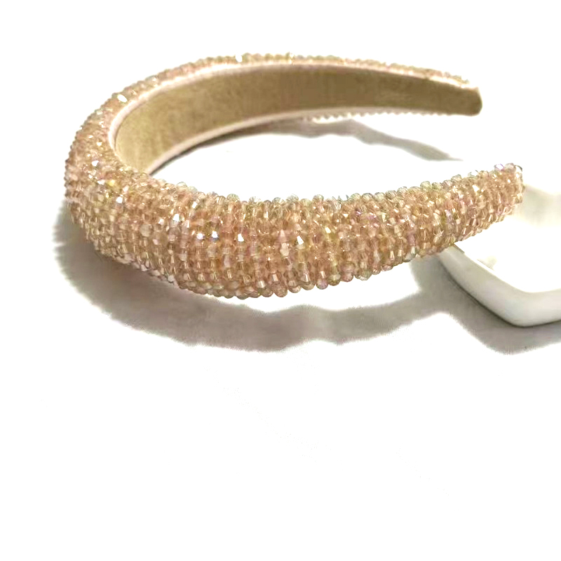 New European and American style bangs, high-end and fashionable headband, super shiny solid color crystal sponge headpiece, wide-edge Korean-style hair band Item Picture