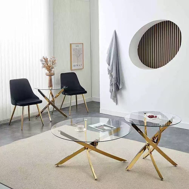 Tempered glass round table, coffee table, small apartment round table, simple Nordic dining table, negotiation table and chairs Specification image