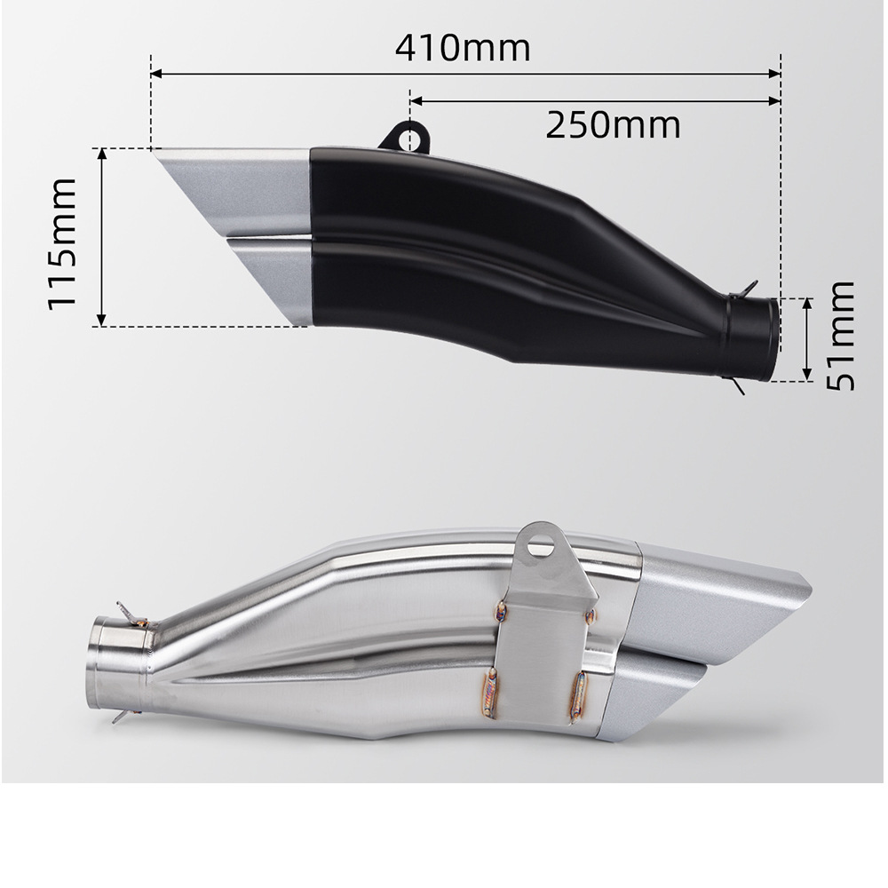 The universal K11 motorcycle exhaust pipe with double square outlets and 51mm universal tail end pipe is suitable for most models details Picture