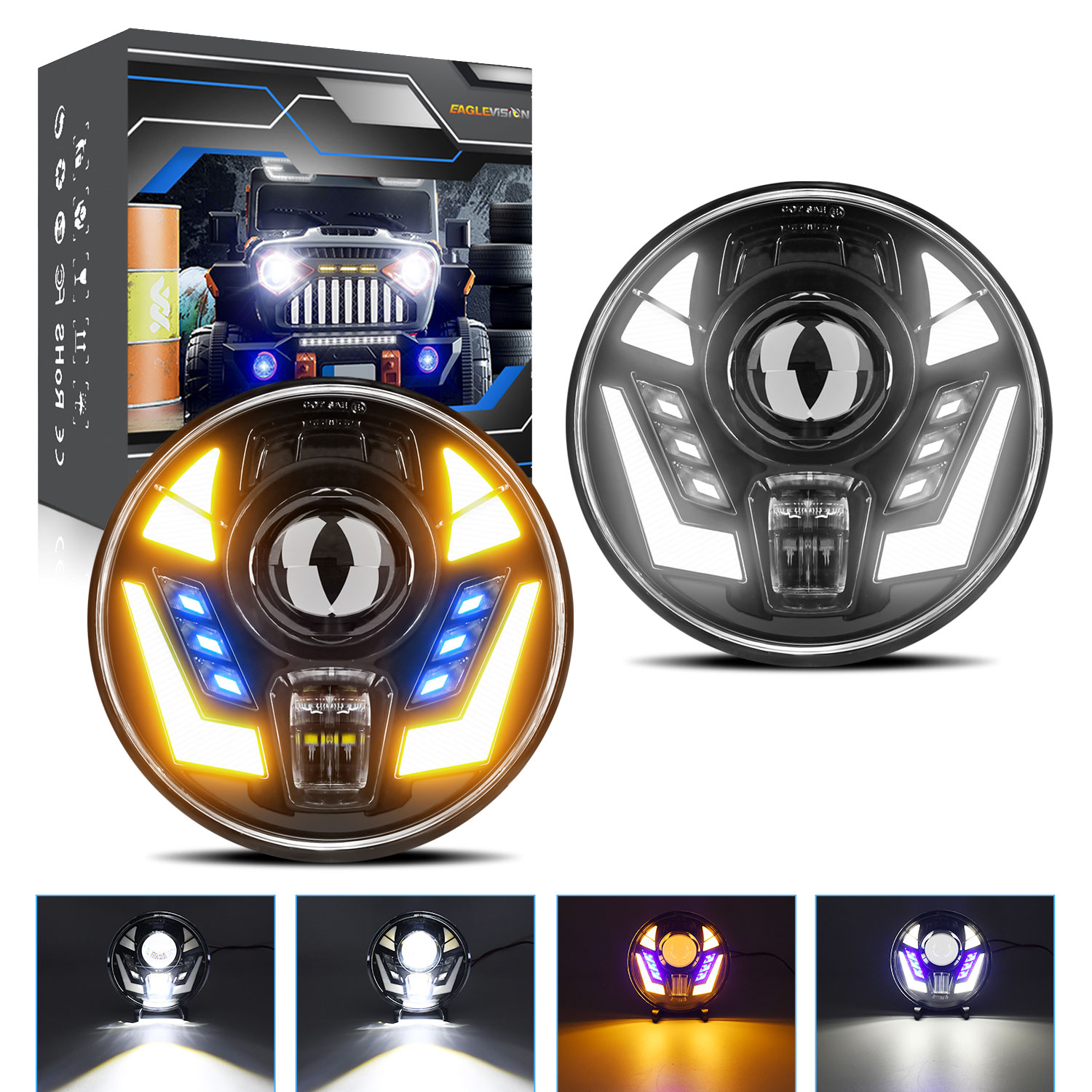 New model of car LED headlights, land Cruiser headlights, 7-inch daytime running lights, headlights, turn signals and round Wrangler lights pic 2