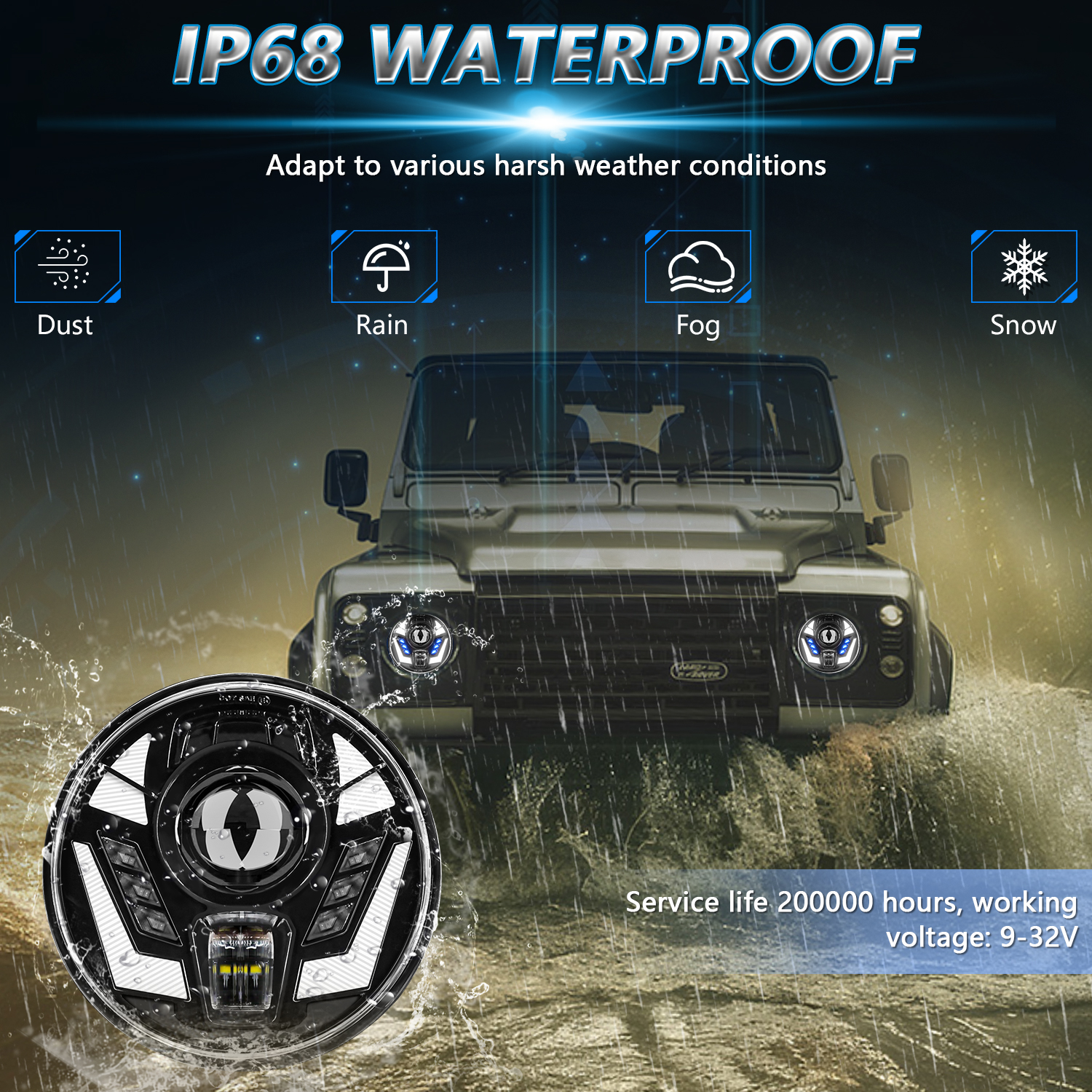 New model of car LED headlights, land Cruiser headlights, 7-inch daytime running lights, headlights, turn signals and round Wrangler lights pic 12