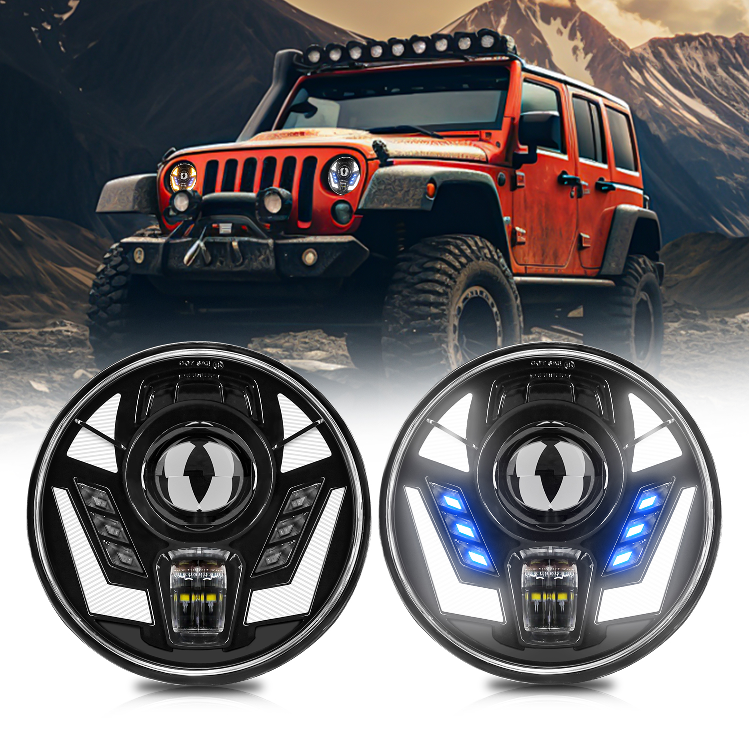 New model of car LED headlights, land Cruiser headlights, 7-inch daytime running lights, headlights, turn signals and round Wrangler lights pic 9