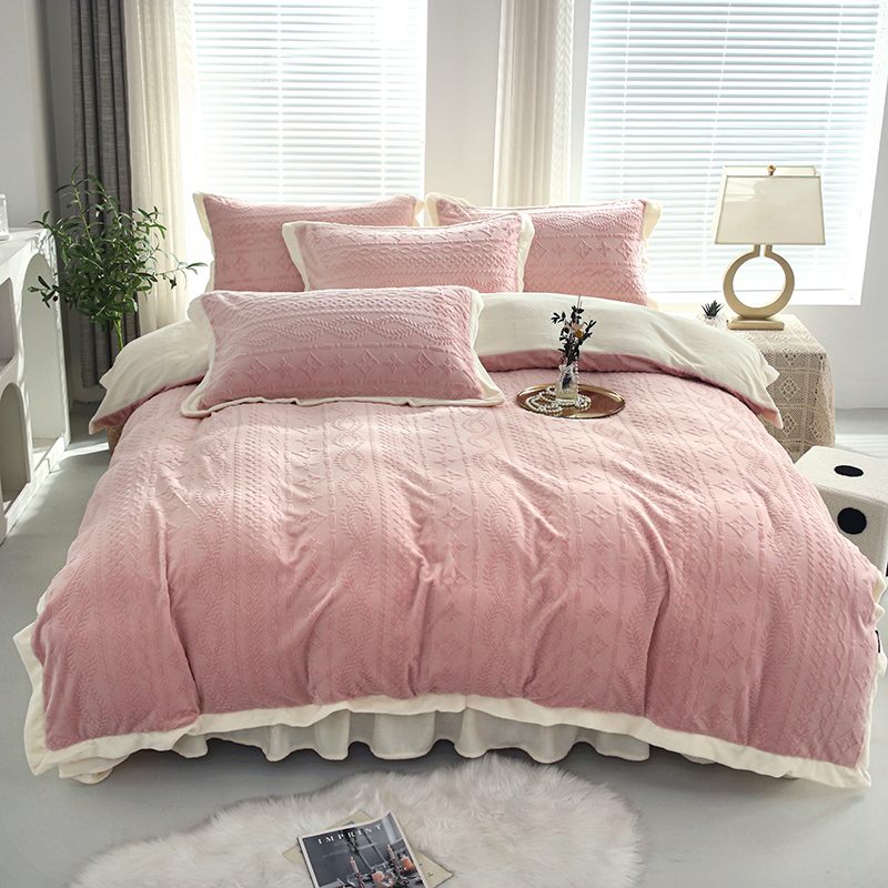 Milk wool carved bed cover four-piece set, bed set, cross-border export exclusive supply, wholesale from the source factory Application Scenario