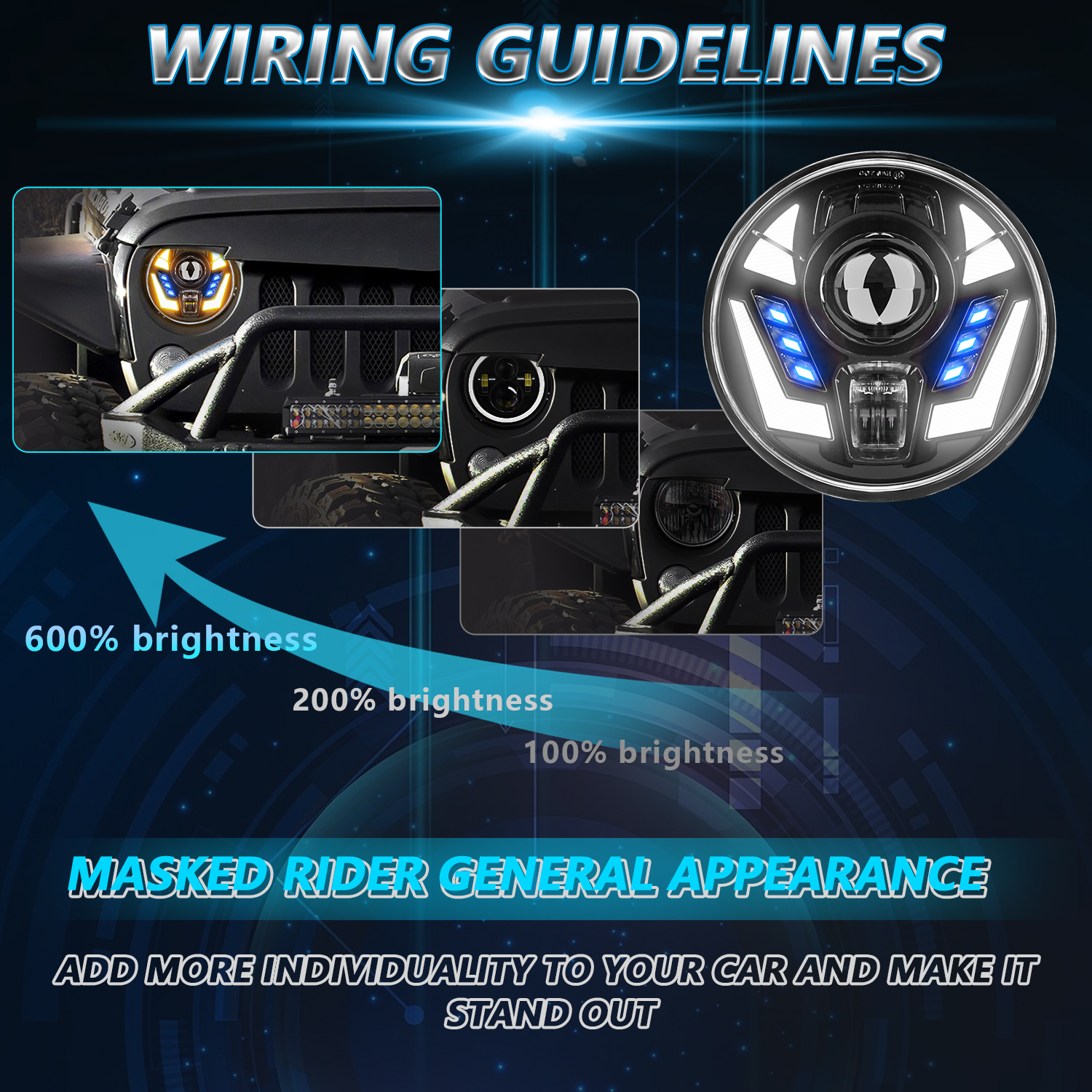 New model of car LED headlights, land Cruiser headlights, 7-inch daytime running lights, headlights, turn signals and round Wrangler lights pic 14