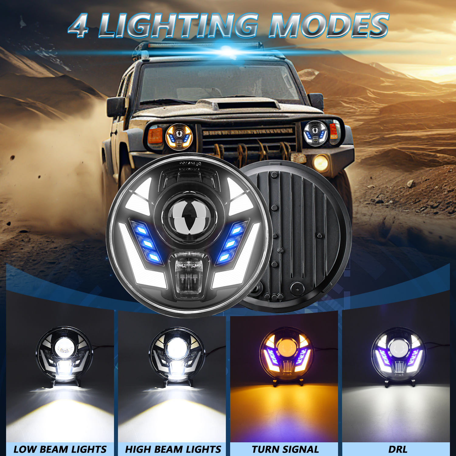 New model of car LED headlights, land Cruiser headlights, 7-inch daytime running lights, headlights, turn signals and round Wrangler lights pic 10