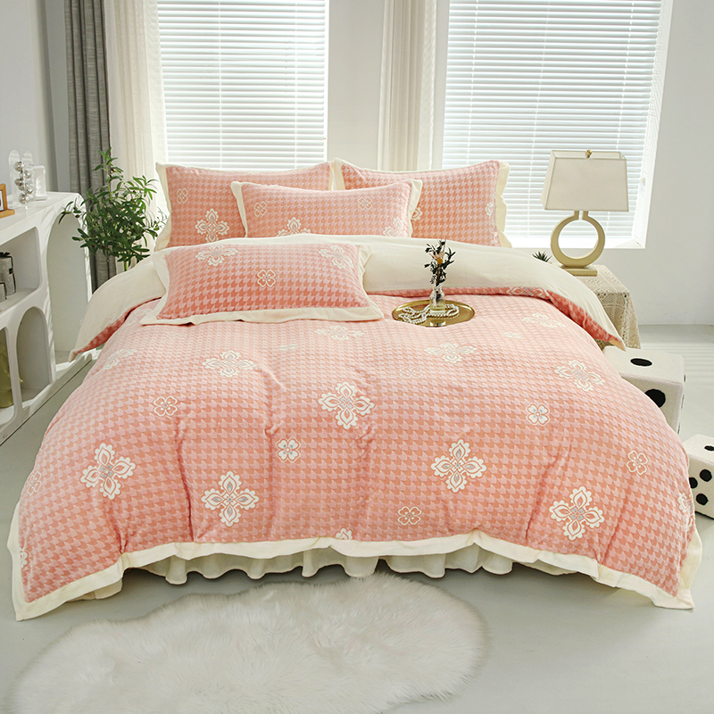 Milk wool carved bed cover four-piece set, bed set, cross-border export exclusive supply, wholesale from the source factory