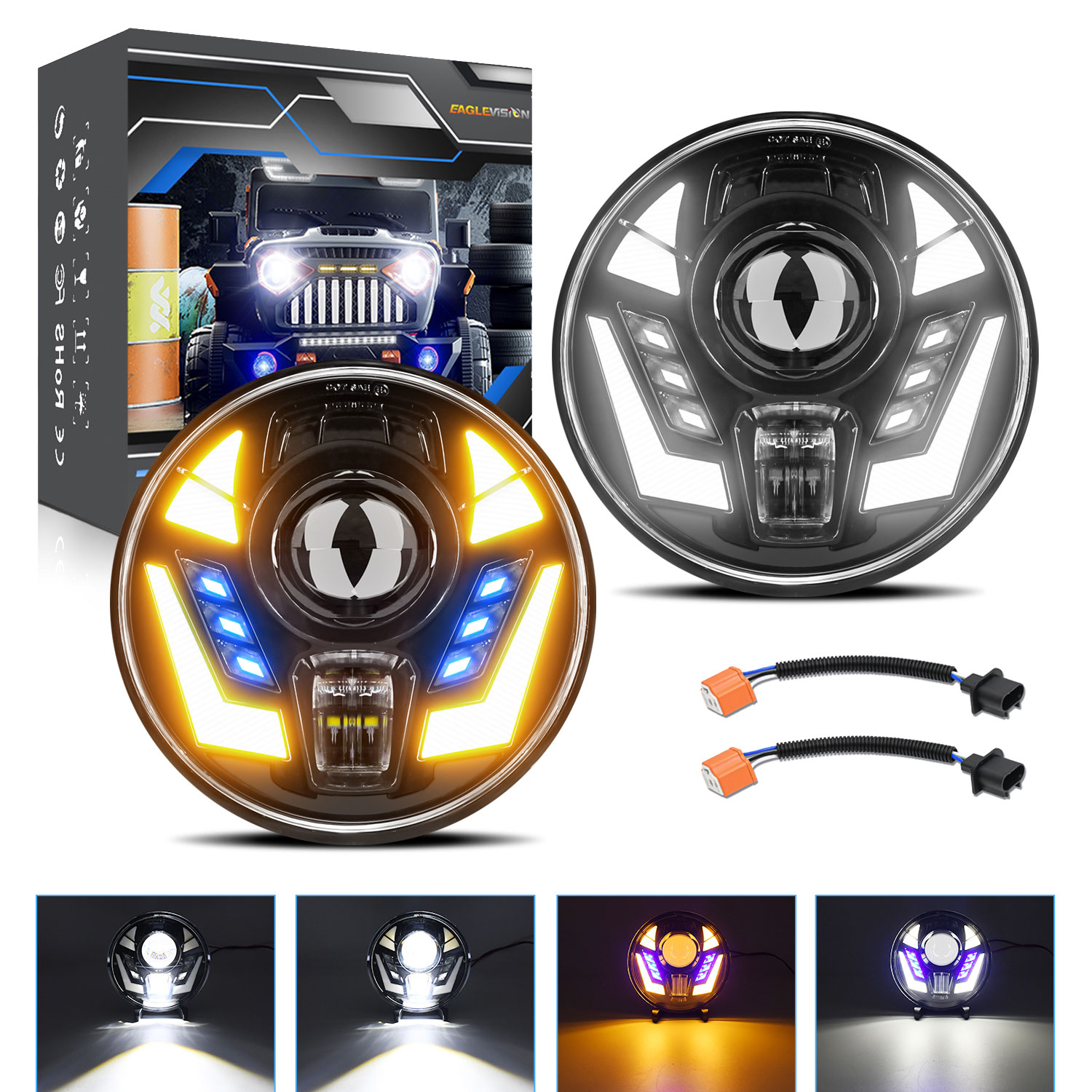 New model of car LED headlights, land Cruiser headlights, 7-inch daytime running lights, headlights, turn signals and round Wrangler lights pic 1