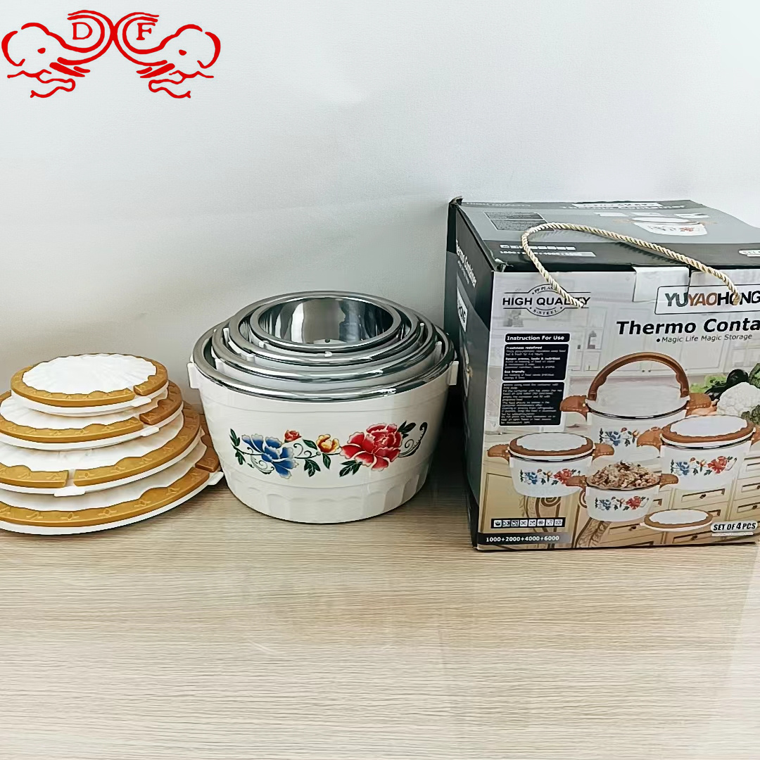 DF68905 Four-piece insulated pot set, plastic-steel fresh-keeping pot, large-capacity rice cooker with lid, lunch box, double-ear pot, export DF TRADINGHOUSE