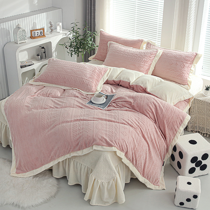 Milk wool carved bed cover four-piece set, bed set, cross-border export exclusive supply, wholesale from the source factory Item Picture
