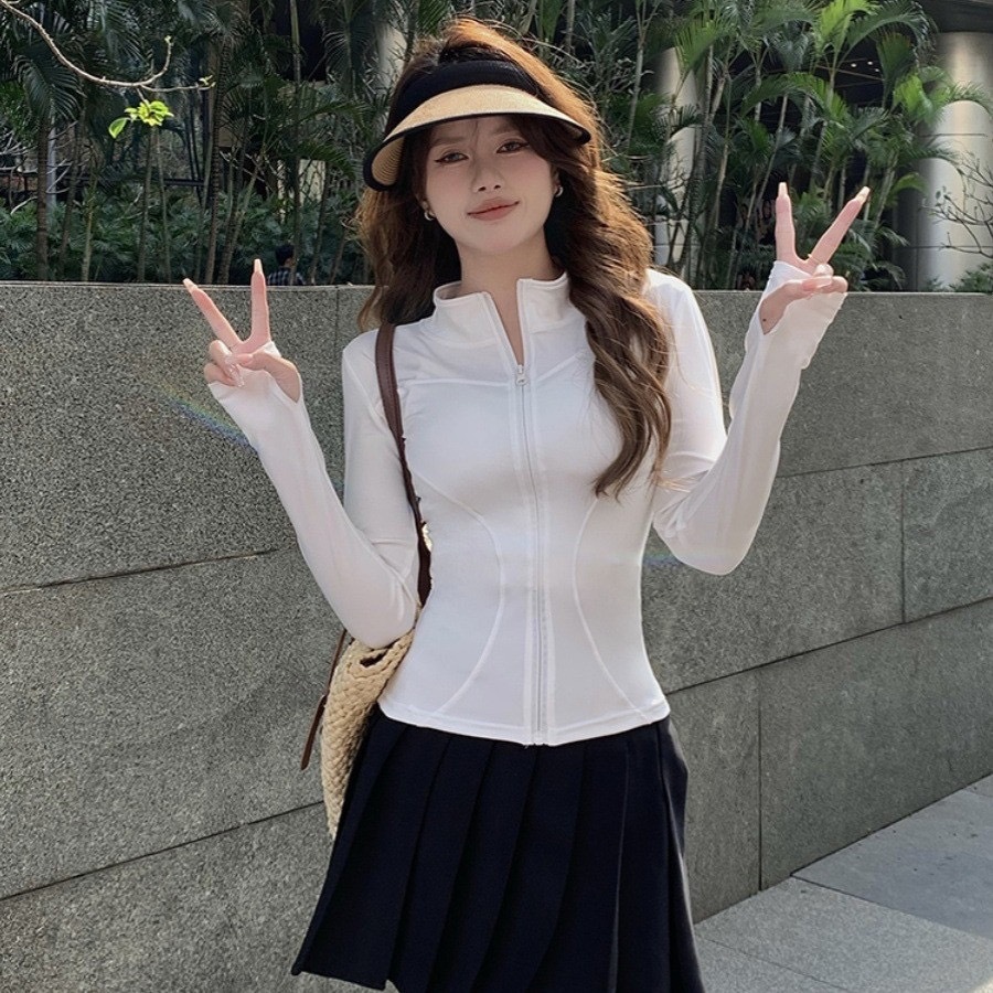 Tight-fitting sun-protective clothing for women, summer gauze slimming, ice silk coolness, UV protection slimming cardigan stand-up collar sun-protective clothing for women Specification image