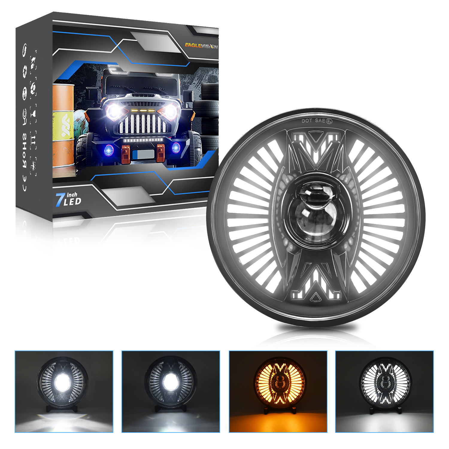 The LED headlights of the Wrangler have been changed to high beams. The 7-inch dual-color yellow light has been shifted to daytime running lights, lens LED lights and spotlights pic 3
