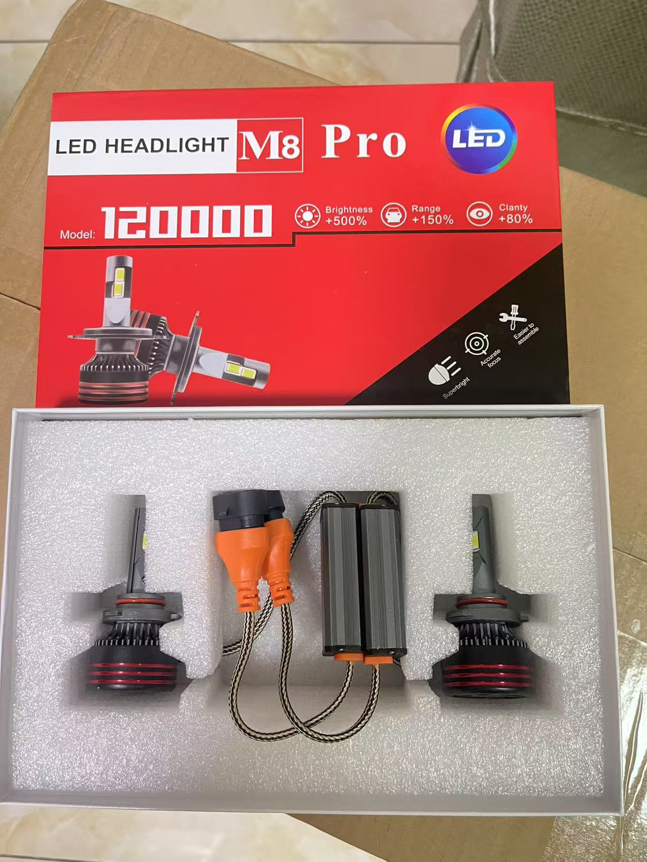 The M8pro car LED headlight 68W high-brightness export model is a best-selling cross-border car headlight high beam H4H7H11 Specification image