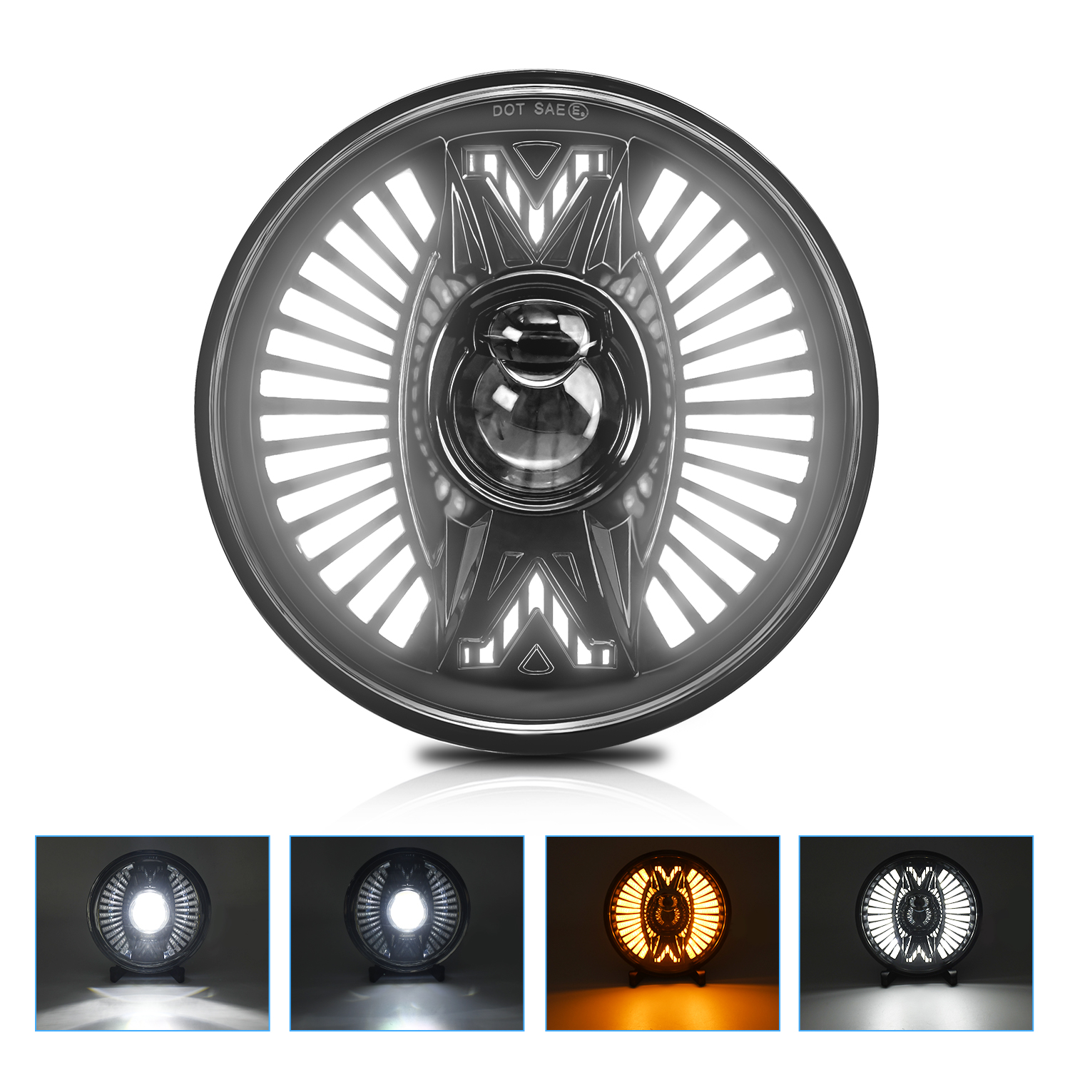 The LED headlights of the Wrangler have been changed to high beams. The 7-inch dual-color yellow light has been shifted to daytime running lights, lens LED lights and spotlights Item Picture