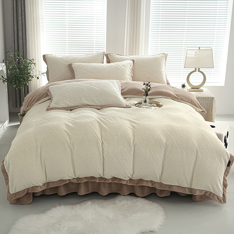 Milk wool carved bed cover four-piece set, bed set, cross-border export exclusive supply, wholesale from the source factory details Picture