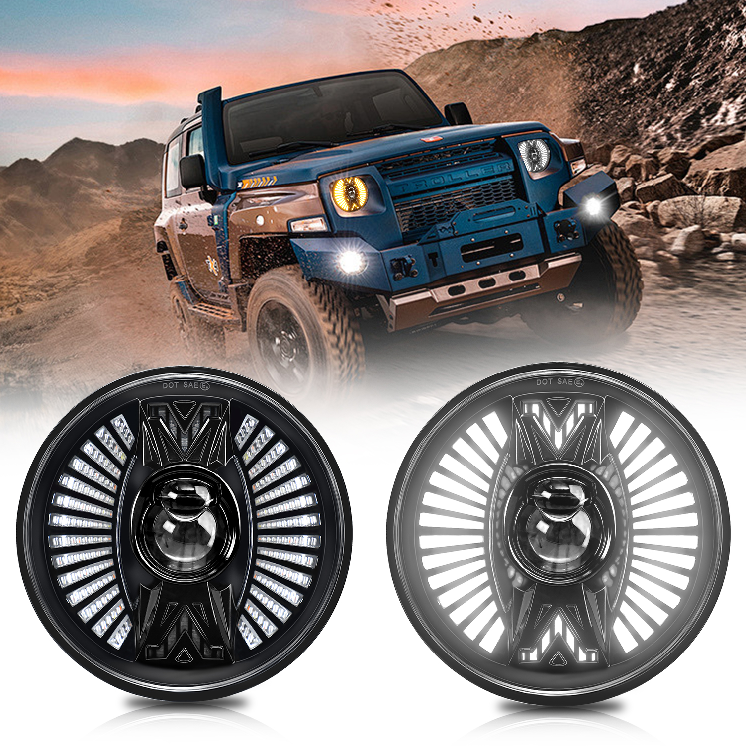 The LED headlights of the Wrangler have been changed to high beams. The 7-inch dual-color yellow light has been shifted to daytime running lights, lens LED lights and spotlights pic 5