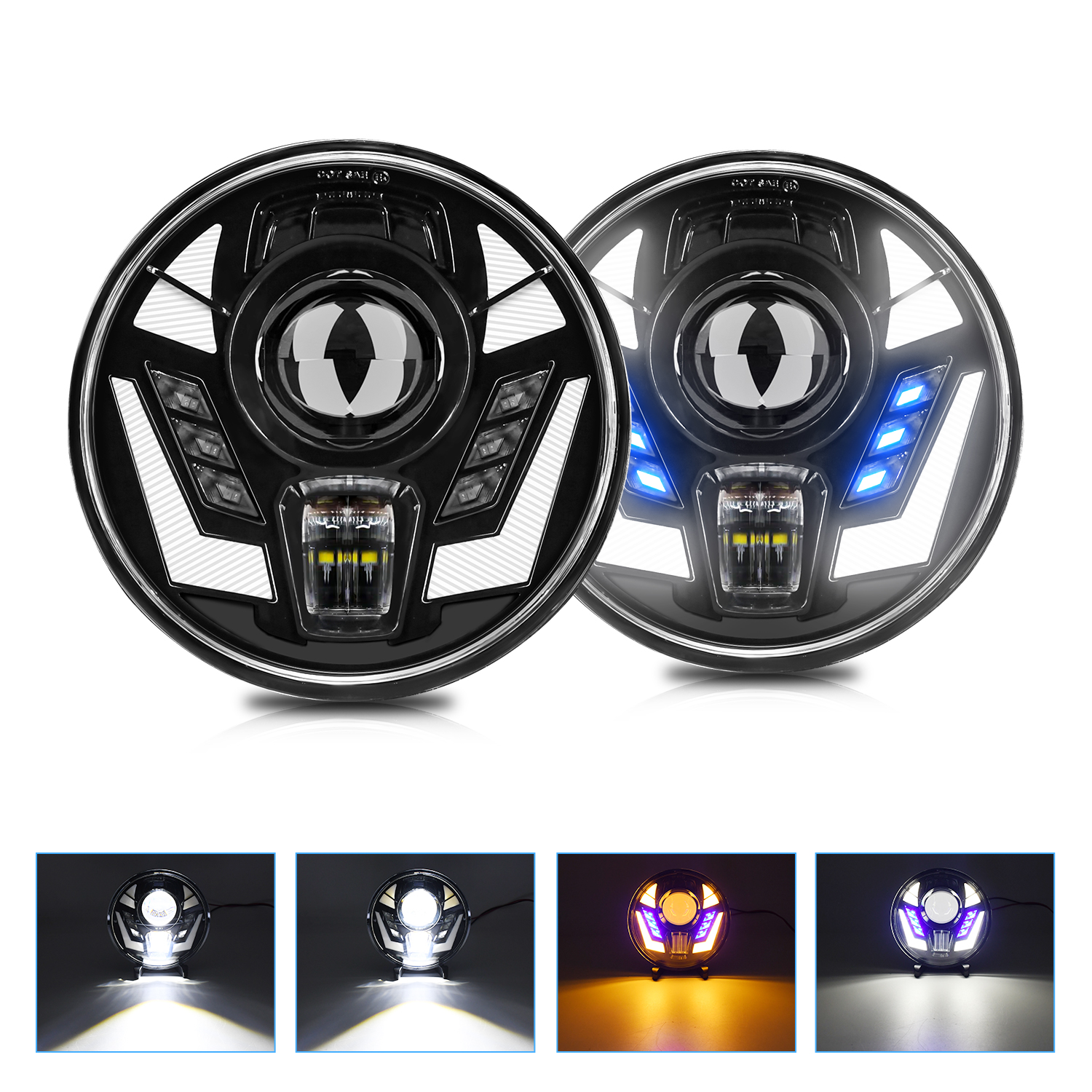 New model of car LED headlights, land Cruiser headlights, 7-inch daytime running lights, headlights, turn signals and round Wrangler lights details Picture