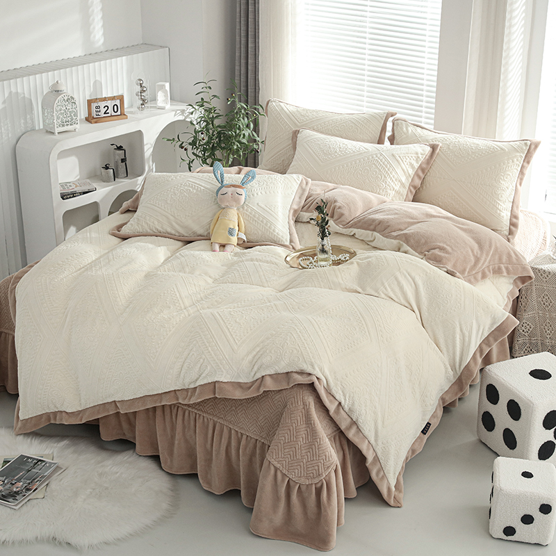 Milk wool carved bed cover four-piece set, bed set, cross-border export exclusive supply, wholesale from the source factory Specification image