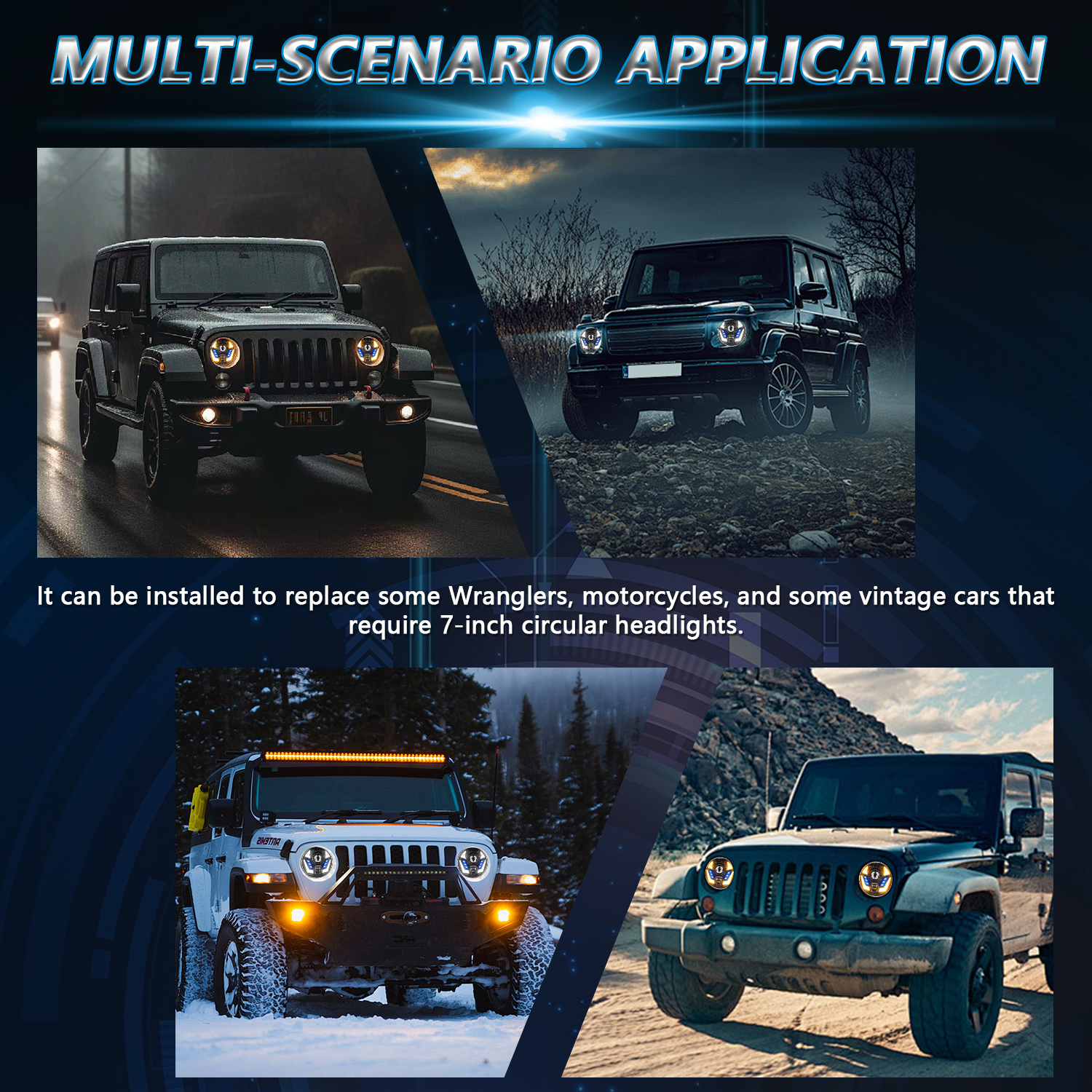 New model of car LED headlights, land Cruiser headlights, 7-inch daytime running lights, headlights, turn signals and round Wrangler lights pic 15