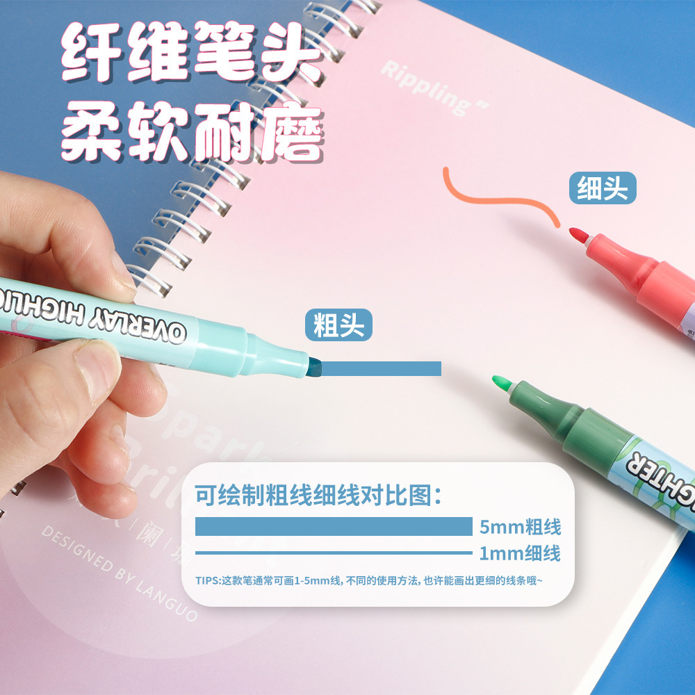 Double-ended dual-color highlighter, 8-color large-capacity key point marking pen, student hand-written pen, multi-color highlighter, marker, acrylic marker Specification drawing