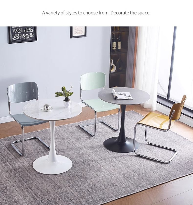 岩板小圆桌子简约郁金香黑白色休闲洽谈桌咖啡奶茶店餐桌阳台圆桌详情7