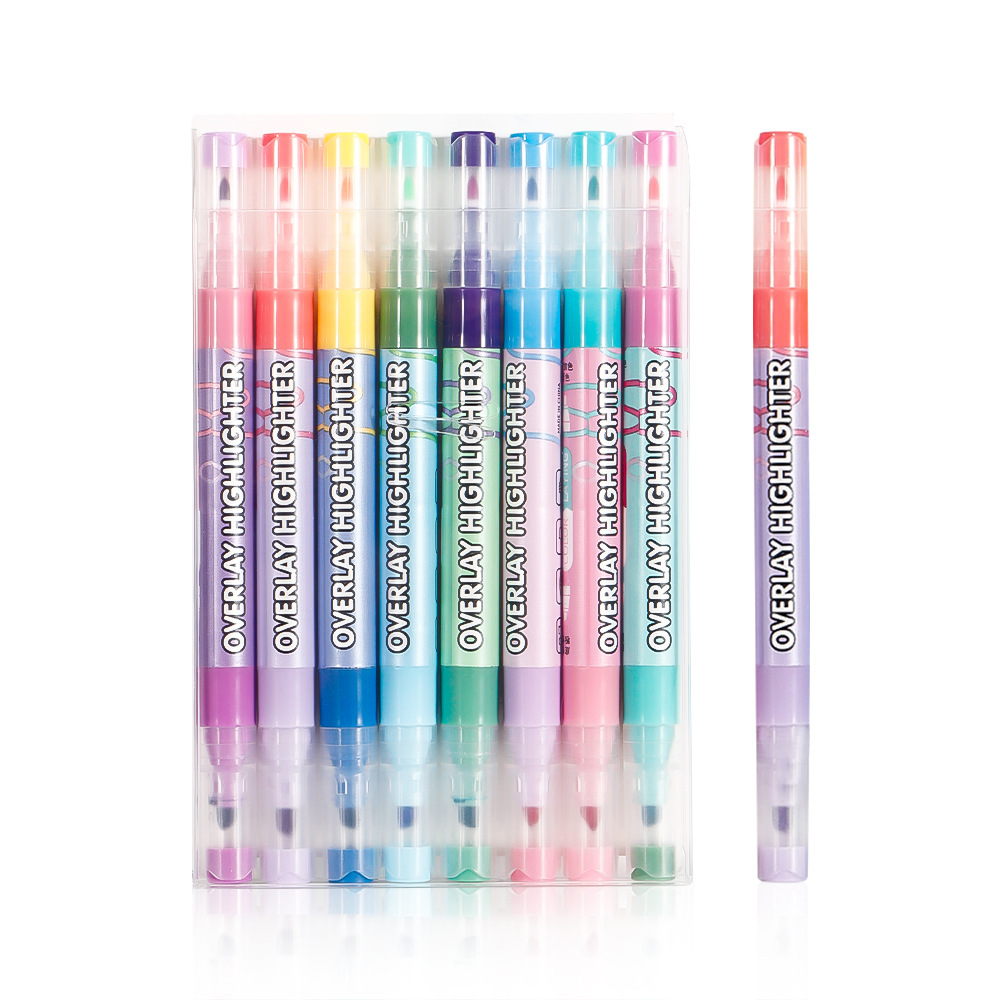 Double-ended dual-color highlighter, 8-color large-capacity key point marking pen, student hand-written pen, multi-color highlighter, marker, acrylic marker Item Picture