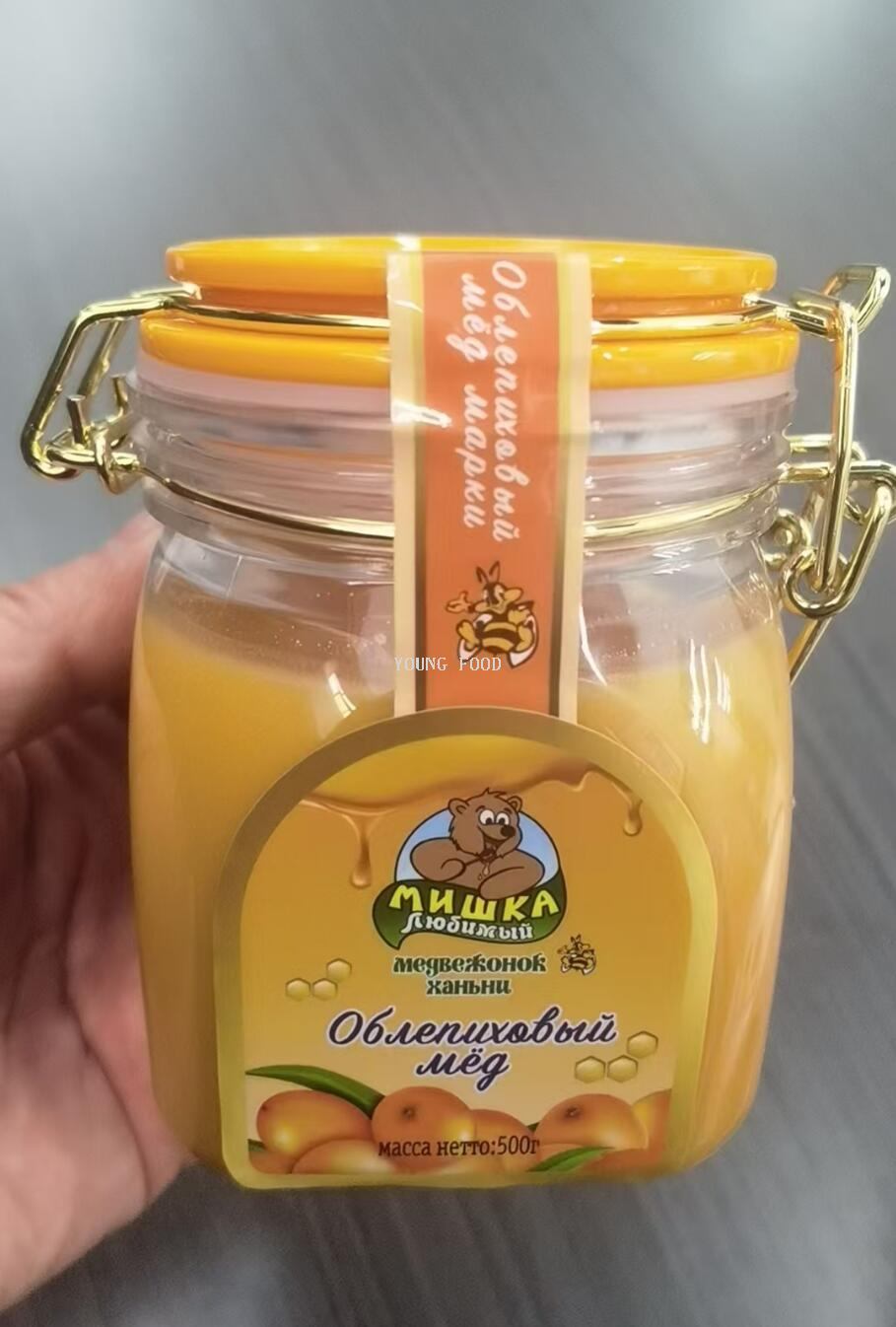 批发包邮！俄罗斯进口零食小熊憨妮牌沙棘蜂蜜500g洋什铺手办百货详情3